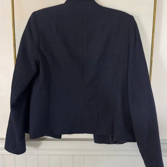 ZARA Textured High Collar Blazer Navy Blue Size M - Picture 8 of 8